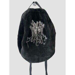 Melanie Martinez Portals Embroidered Fuzzy Backpack Adjustable Straps Gold Zip